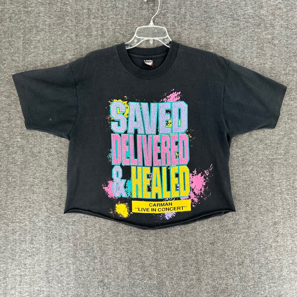 Vintage Screen Stars Best Carman Live In Concert Cropped T-Shirt Black XL Healed